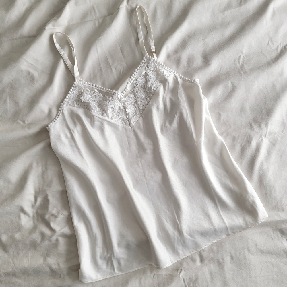 Silk White Cami with Lace Details